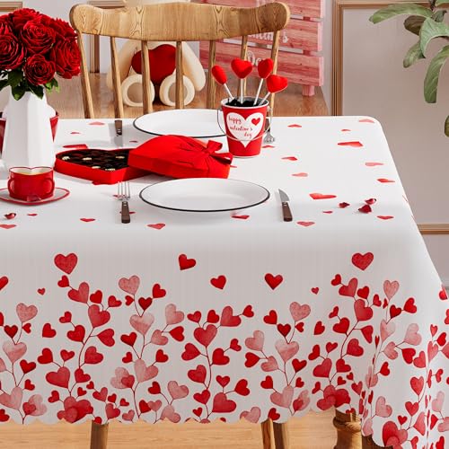 Siilues Valentines Tablecloth Rectangle 60x120 Inch, Washable Red Pink Love Heart Valentines Day Tablecloth Waterproof Scalloped Edge Dining Table Cloth Sweet Home Party Decorations by Siilues - Image 2