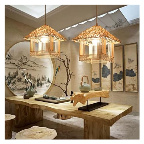 Lámpara de techo de mimbre artesanal con cable ajustable y toma E27 para iluminación de interior 6