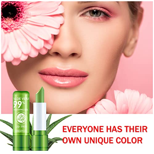 Xingxyuel 2Pcs Aloe Vera Lipstick,Magic Temperature Color Changing Lipstick Lip Stain Lip Gloss Lip Tint Set,Long Lasting Moisturizer Nutritious Lip Balm Makeup #TOP6
