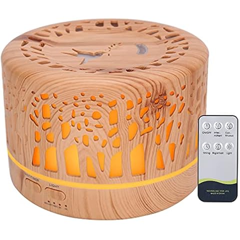 Humidificador TMISHION de grano de madera con difusor de aroma y 7 colores de luz Cover