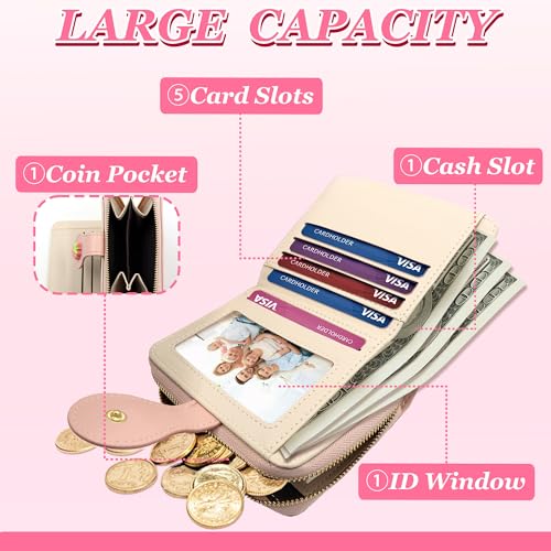 Cute Wallets for Women, Bifold Credit Card Holder, Small Leather Wallet with Coin Pouch, Pink Coin Purse with Strawberry, Ideal Gift for Adult, Women, Ladies (Strawberry)4