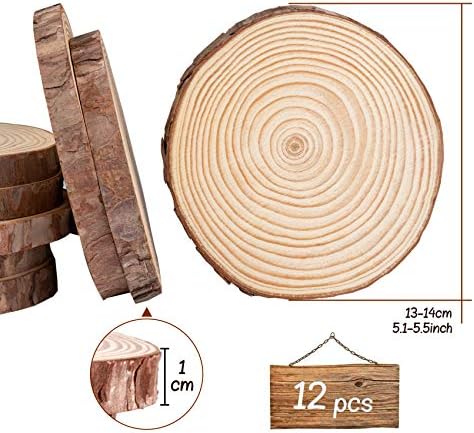 ilauke Natural Wood Slices 12 Pcs 13-14cm Circle Wooden Discs Unfinished Log Wooden Rounds for Arts Crafts Wall Decor Wedding Christmas DIY Projects