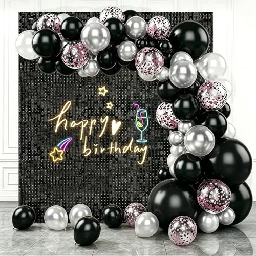 Black Shimmer Wall Backdrop Shiny Sequins 36Pcs Sequins Backdrop Panels Glitter Bling Photo Background for Birthday Party Wedding Engagement Anniversary Graduation (Each 1FT Total 36FT)