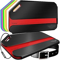 Talonport Heavy Duty Indestructible Metal Luggage Tags, Black 2-Pack | Indestructible Stainless Steel Luggage Tag, Privacy Cover, Cable Loop, 9 Color Inserts & Smart Lost Bag Recovery