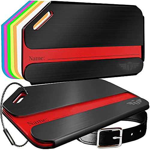 Indestructible Luggage Tags For Suitcases Stand Out With Thickest Black Metal Suitcase Tags Identifiers With Free Smart Bag Tag Recovery Included (Two Pack) #TOP28