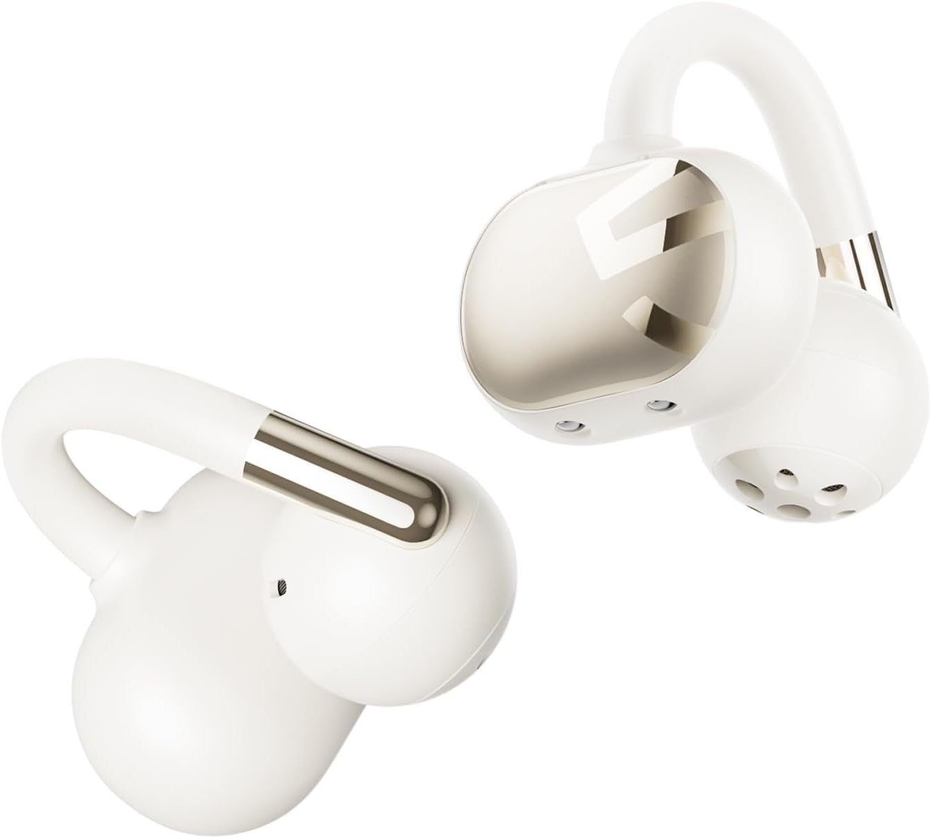 SoundPEATS Q40 HD Neckband Bluetooth Headphones & Clip1 Beige Open Ear Clip-On Earbuds