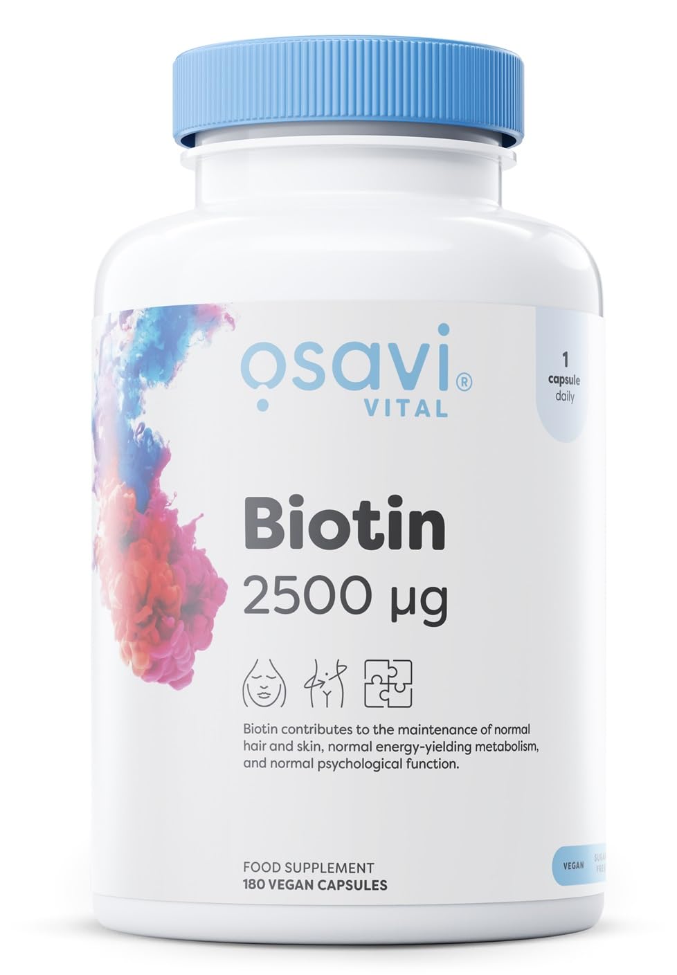 Osavi Biotin 2,500 μg – 180 Vegan Capsules | Essential Beauty Vitamin for Healthy Hair, Skin & Nails | Supports Metabolism & Nervous System | Clean Label | Vegan–Friendly