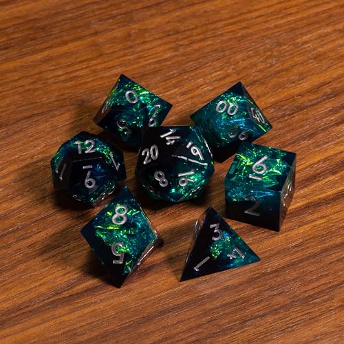 Image of 1985 Games Sharp Edge DND Dice Set - Surge 7 Piece Polyhedral Dice in Retro VHS Box - TTRPG Tabletop RPG Game Accessory