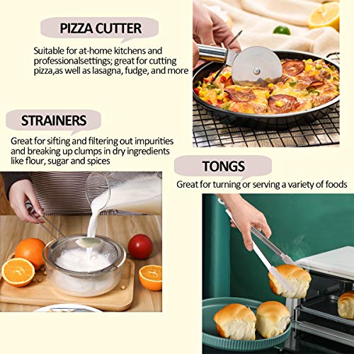 Silicone Cooking Utensils Kitchen Utensil Set, AIKKIL 32pcs Non-stick Kitchen Cooking Utensil Spatula Set with Holder, Heat Resistant Wooden Handle Khaki Kitchen Gadgets Tools Set