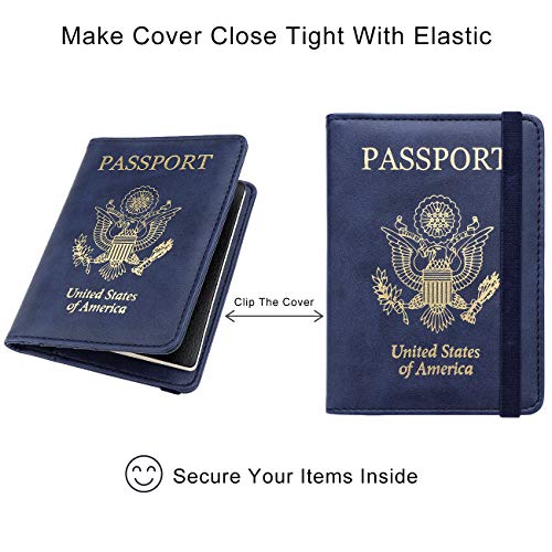 Image of WALNEW Passport Holder for Travel, RFID Passport Cover Wallet for Women Men, PU Leather Passport Book Card Holder Case with Pen, Travelling Essentials for Flying