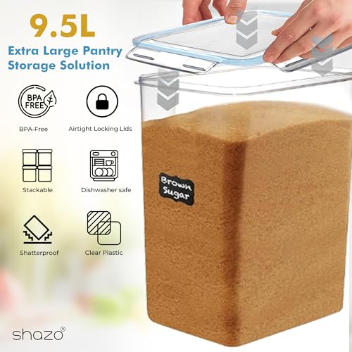 Image of Shazo 2 PC (9.5L | 321 Oz) Extra Large Bulk Food Storage Containers with Airtight Lids for Flour, Sugar, Rice, Cereal & Pasta - Leakproof, BPA-Free Plastic Canisters for Kitchen & Pantry Organization