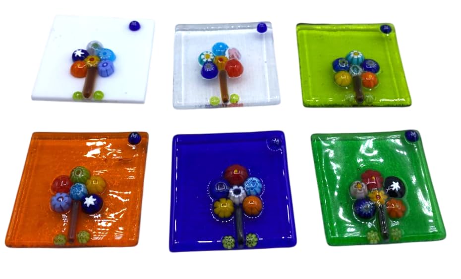 Aimants arbre de vie en verre de Murano : fixez vos notes sans rayer votre frigo (x6)