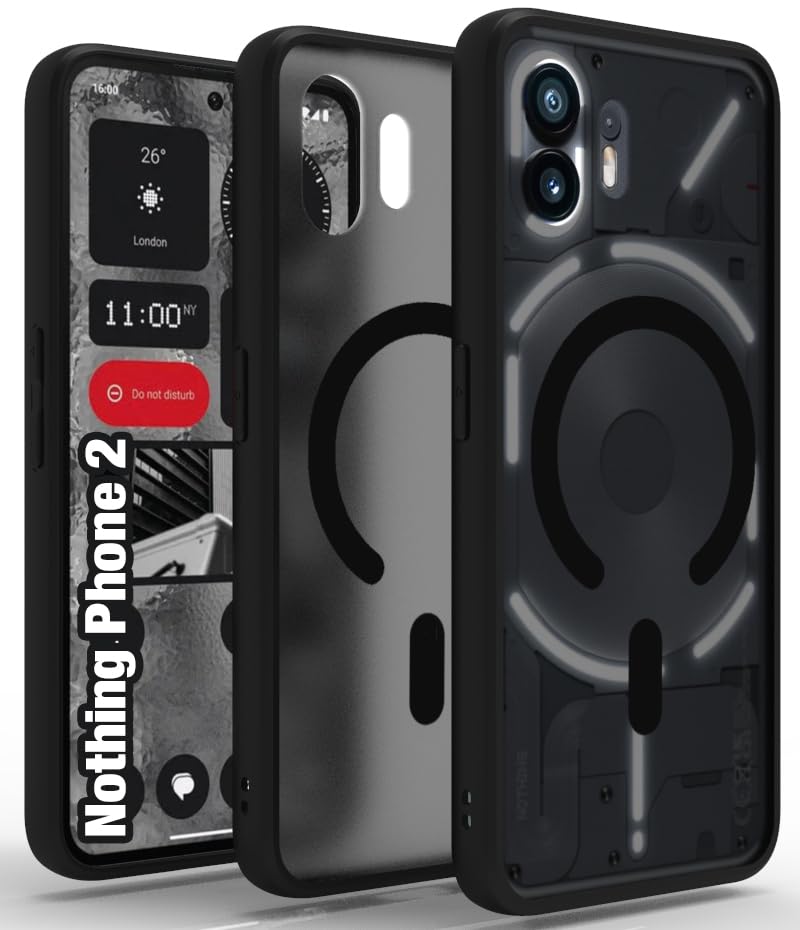 Image of RIGGEAR Shockproof Sleek Hybrid Armor Magnetic Back Cover Case Compatible with MagSafe Accessories for Nothing Phone 2 (Smoke Black Matte PC + Black TPU Bumper)