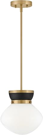 Lark Lucy Small One Bulb Indoor Pendant Light, Black with Lacquered Brass | Classic Schoolhouse Style, Cased Opal Glass Shade, Needs a Med. LED Bulb, Charming Accents, Includes 6" & 2 12" Downrods