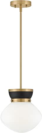 Lark Lucy Small Pendant - Classic Schoolhouse Style, 1-Light, Cased Opal Glass Shade - Black with Lacquered Brass Accents