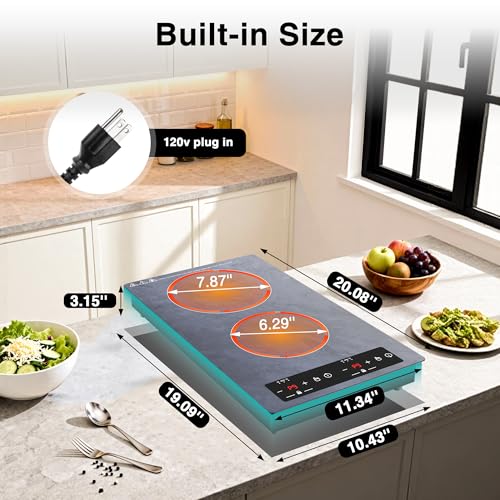 Image of Double Induction Cooktop Portable Electric Cooktop 12 Inch, 110V Induction Burner Hot Plate with Safety Lock, Auto Shutoff Timer Setting, 9 Heating Level and Overheating Protection