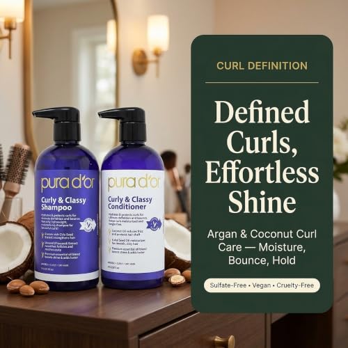 PURA D'OR Curly & Classy Shampoo & Conditioner Set for Defined Curls - Nourishing Formula with Argan, Castor, Geranium, Coconut & Kukui Seed Oils - image 8