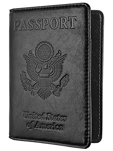 Passport Holder Cover Case RFID Blocking Travel Wallet Premium Faux Leather (Black)