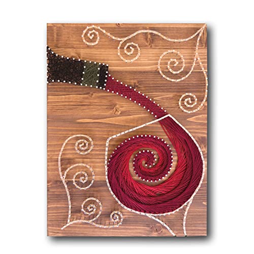 String of the Art Wine String Art Kit, American Made DIY Craft Kit for Adults, Stained Pine Wood (16