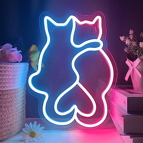 Two Cat Neon Signs Cat LED Neon Sign for Wall Decor Cute Cat Neon Lights Kawaii Animal 3D Wall Art Neon Light Sign for Bedroom Living Room Children Kids Girls Gift Bar Home Party Birthday