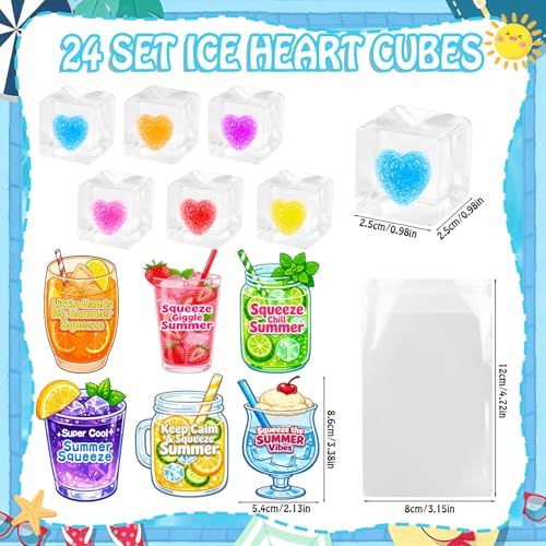 Image of 24 Pcs Ice Cube Squishy Toys with Greeting Cards,Stress Cube Squeeze Fidget Toys for Kids & Adults, Sensory Squishy Ball for Anxiety Relief,Party Favor, Classroom Prizes