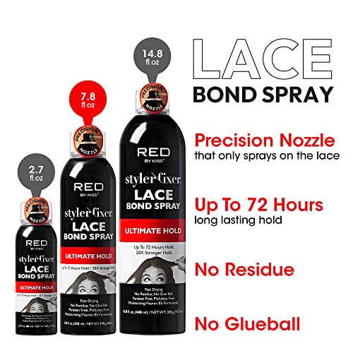 Red By Kiss Lace Bond Hold Spray Styler Fixer – The Ultimate Adhesive Spray For Wigs, Active Use, Fast Drying, Up To 72Hours 20X Stronger Hold, Daily Wig Applications #TOP4