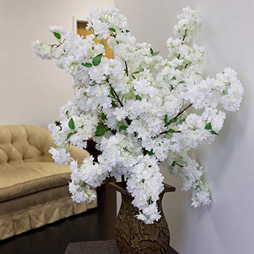 Larksilk White Cherry Blossom Flowers: Three 30-Inch Stems for Weddings, Parties, Events - Japan's National Flower in Elegant Bloom