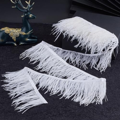 GORGECRAFT 8~10cm Width Ostrich Feather Trim Natural Feathers Fringe Ribbon 5M Women Clothing Strand Costume Tape Accessories Wedding Decorations for Crafts DIY Dress Clothes Sewing Boots White - Image 4