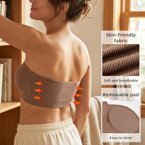 Image of Zimcti Strapless Bras for Women-Non Slip Silicone Grip Bandeau, Wirefree Seamless Tube Top, Removable Pads, Clear Strap
