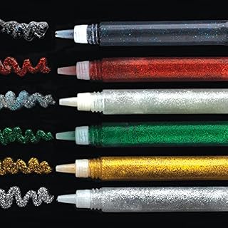Baker Ross FE789 Christmas Glitter Glue Pens - Pack of 24, Craft Supplies for Kids and Classroom, Crafting Tools for Children, Ideal for Arts and Crafts Projects