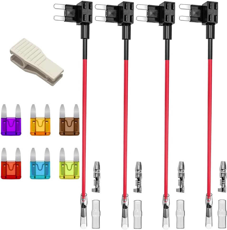 Gebildet Pack of 4 12V-24V Small Size ATM Car Fuses Current Thief, Plug Fuse Distributor Blade Fuse Adapter with 6 Pieces Fuse (3A/5A/7.5A/10A/15A/20A)