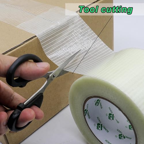 Image of BOMEI PACK Fiber Reinforced Packing Tape 3 inch, Wide Clear Heavy Duty Bi Directional Filament Strapping Tape 3Inch x 55yds 6.7Mil