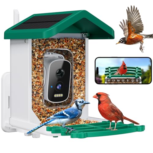 Smart Bird Feeder with Camera, AI Bird Species Identification Solar Powered Panel, 2.5k HD Video Bird House with Camera for Outside Garden, Ideal Gifts for Lover,Green