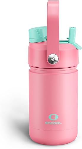 Miniatura 78 de ENCOOL Botella de agua aislada con popote, de acero inoxidable, a prueba de fugas, sin BPA, al vacío de doble pared que se mantiene fría durante 24
