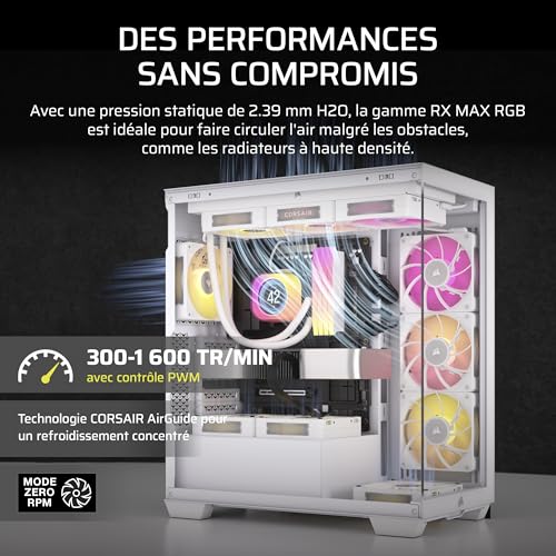 CORSAIR iCUE Link RX140 Max RGB 140mm PWM Ventilateur Épais – Pression Statique Élevée – Palier à Dôme Magnétique – Ventilateur Unique – Blanc