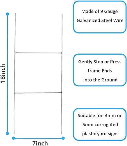 Miniatura 2 de Paquete de 20 estacas de metal para letreros de patio, marco de 18 x 7 pulgadas de alto, estacas de alambre para letreros de plástico corrugado para