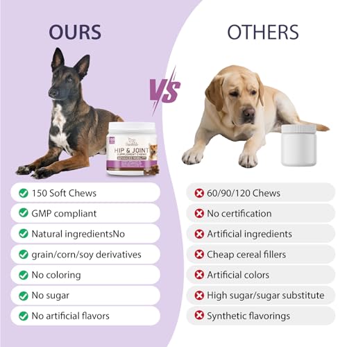 JESNABELULU Joint Care Chews for Dogs-High Levels of Glucosamine, Green Lipped Mussels, Omega 3 and Turmeric - Hip and Joint Supplement for Dogs to Helps Ease Discomfort & Stiffness-150 Soft Chews — view 5
