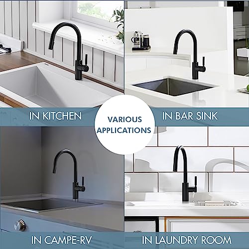 Kitchen Sink Faucet With Pull Down Sprayer, Stainless Steel Single Handle Rv Sink Faucet, Pull Out Sprayer Faucet For Laundry Utility Sink, 1 Or 3 Hole Mounted With Deckplate Matte Black #TOP3