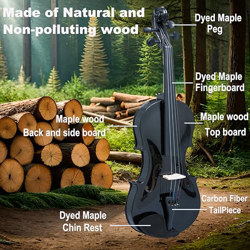 image for Crafteem 1/4 Fiddle Black Colored Premium Violin Outfit for Beginners 