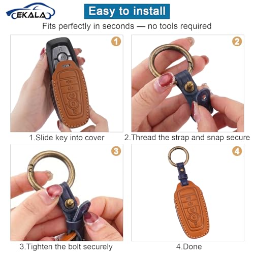 for Ford Key Fob Cover 3 4 5 Button with Keychain Soft Leather Key Case — view 4