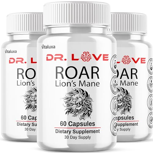 (3 Pack) Dr. Love Roar Lions Mane Supplement Capsules, Dr.Love Roar Lion’s Mane Plus Pills Brain and Focus Premium Advanced Official Formula, Doctor Love All Natural Support Pills, USA (180 Capsules)