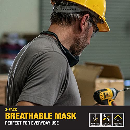 Dewalt Breathable Cloth Face Masks — Adjustable Earloops And Removable Neckstrap — Black — 2-Pack #TOP4