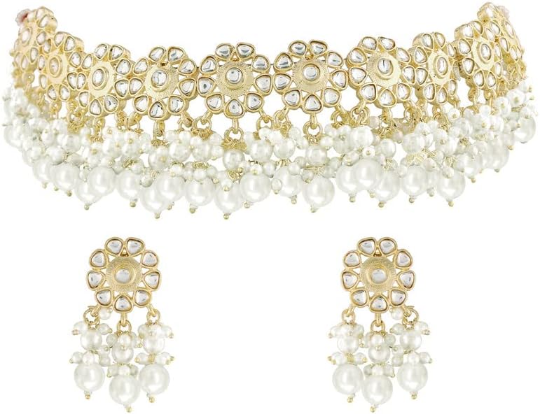 Aheli Traditional Green Kundan Pearl Choker Necklace Earrings Bharatanatyam jewellery set Gift for Women - Image 4