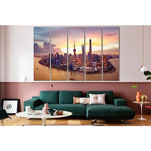 Impression sur toile Shanghai Huangpu River ZELLART tableau 5 panneaux 115x75