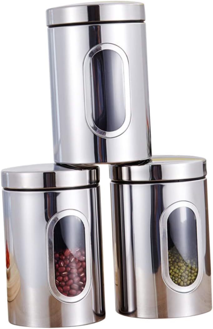 Stainless Steel Airtight Storage Tank with Transparent Window Sealed Canister for Coffee Beans Tea Grains Snacks Kitchen Canisters 6.49X4.33X4.33In