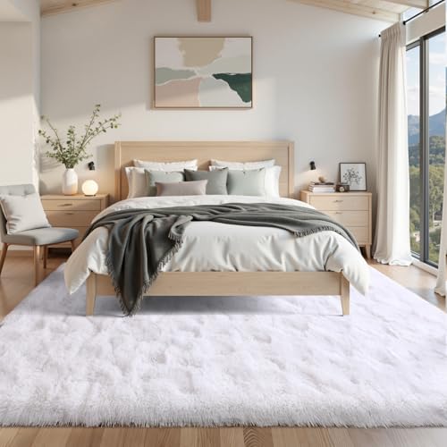 8x10 ft Fluffy White Rugs for Living Room Soft Fuzzy Bedroom Area Rug Non-Slip Shaggy Carpet for Nursery Kids PlayRoom Dorm Office Indoor Modern Plush Carpet Teens