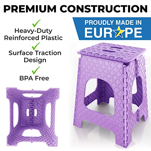 Mueller Folding Step Stool, 18 Inch Heavy Duty Step Stools For Adults And Kids, Lightweight And Portable Foldable Stool For Kitchen, Bathroom, Non-Slip And Sturdy, Holds Up To 300Lbs, Purple #TOP1