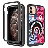 GUGU6JI iPhone 11 Case, Street Fashion for Boys Girls Design Shockproof Rugged Dual Layer Protection Cover Soft TPU + Hard PC Bumper Full-Body Cool Camo Case for iPhone 11 (6.1inch) - Pink Blue Shark