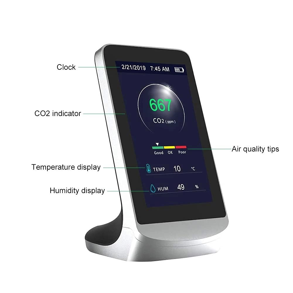 Analizador De Calidad del Aire De CO2, Detector De Dióxido De Carbono, Medidor De Temperatura Y Humedad, Multifuncional, Batería Incorporada De 3000 MAh