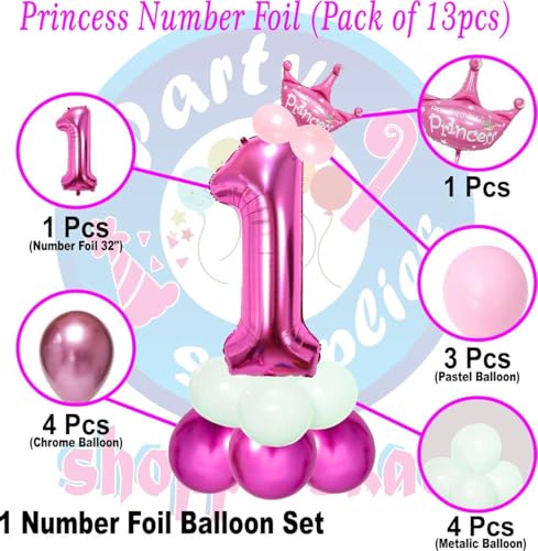 Image of Pink 32 Inches Numbers 1 Shape Large Big Foil Helium Balloons For Party Decorations In Happy Birthday Anniversary Office Items Materials Set Pack, Pack Of 1